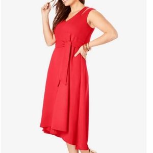 Roaman's Red Split Sleeve Midi Dress NWOT 18/20